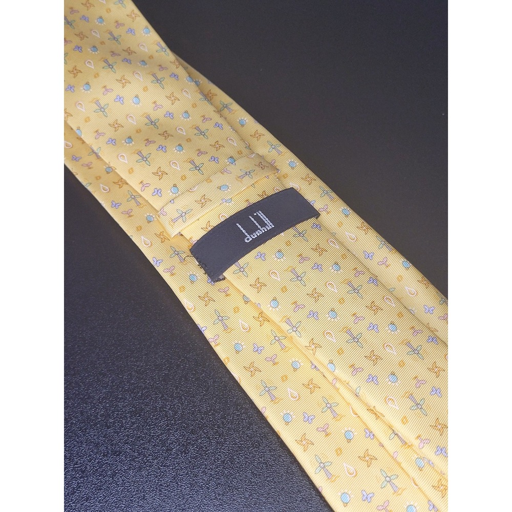 Dunhill Necktie Yellow Windmill Droplet Pattern Mens Accessory Excellent